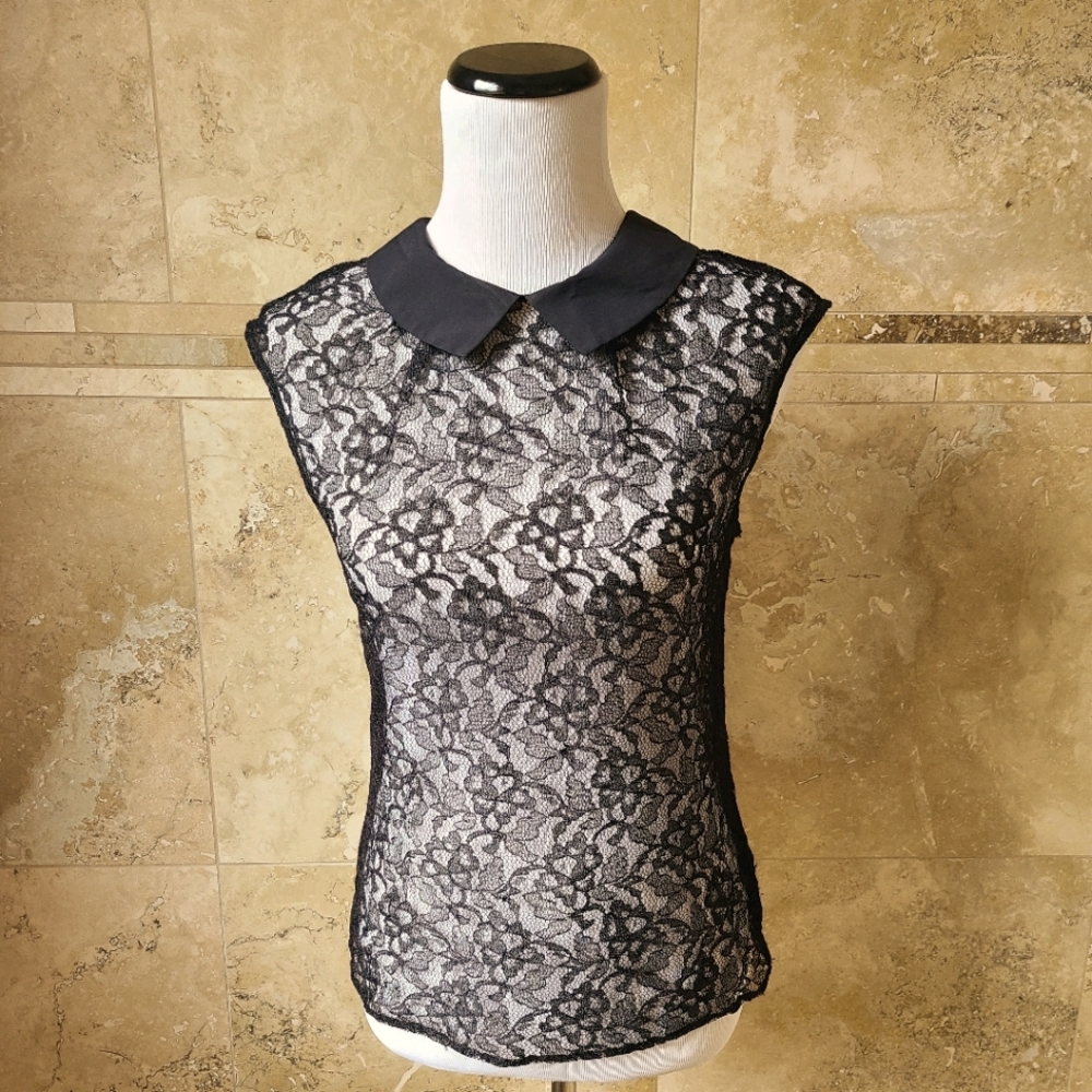 Black lace blouse with Peter pan collar